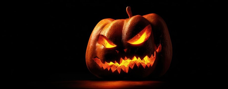 The Jack-o'-lantern Glowing Menacingly in Dark Halloween Scene with Dramatic Lighting