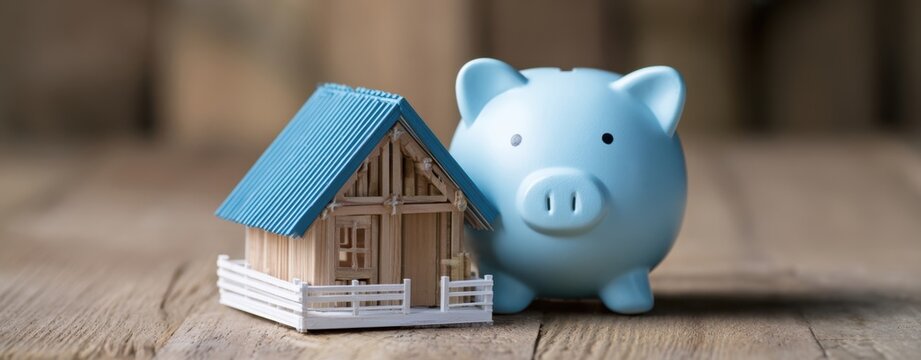 The Piggy Bank and Miniature House Representing Home Savings and Mortgage Planning