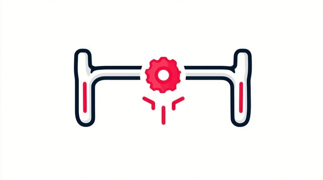 A stylized illustration of a bike handlebar with a red gear in the center
