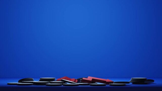 Lose money investment in financial crisis with red arrow broken on blue background, Concept of investment, 4K 3d rendering