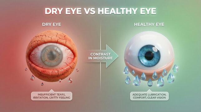 Dry Eye vs Healthy Eye Contrast &ndash; Severe Moisture Loss Medical Awareness Concept