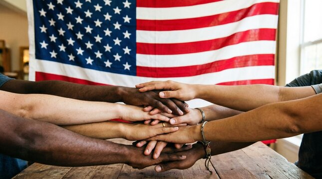 Diverse hands stacked in unity