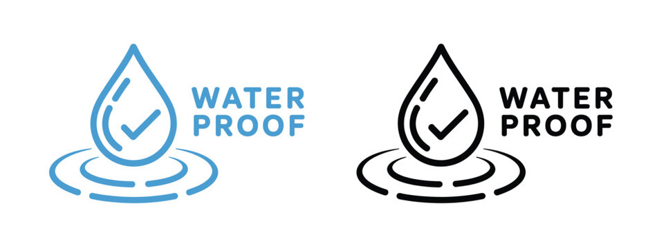 Waterproof icon vector set water resistant check mark blue gradient label protection symbol illustration