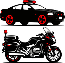 Modern Police Vehicle Set Silhouette Bold Red Vector © Shaima