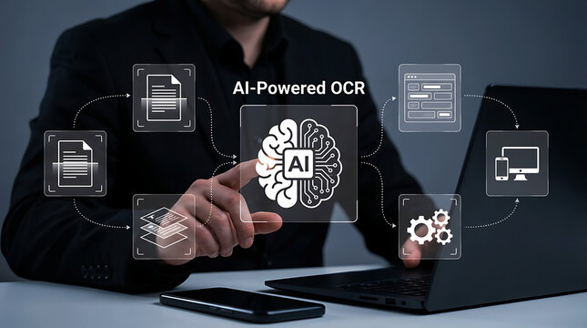 AI Powered OCR Technology Document Recognition Data Extraction Automation Business Concept