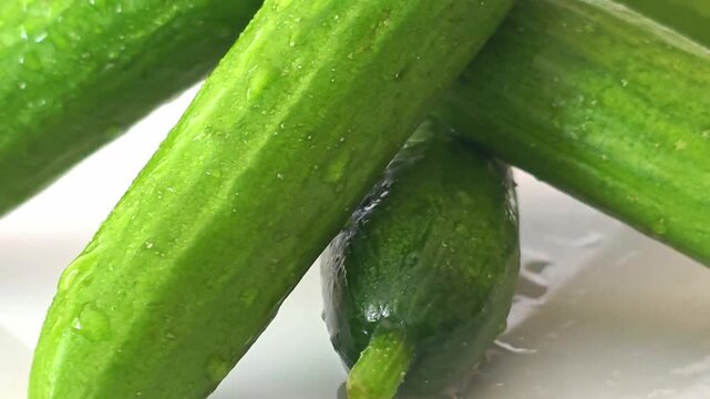 Cucumbers spinning on a presentation table