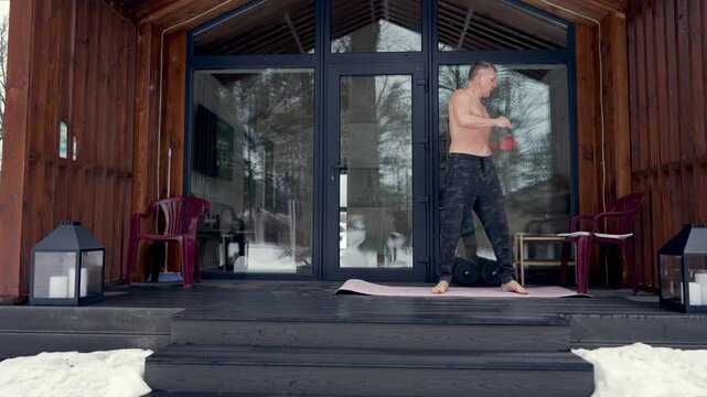 Warm-up and hardening on the terrace of the house.