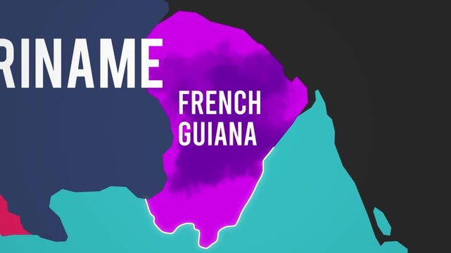 French Guiana 3D Map Animation With Glowing Line