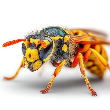 Extreme close-up of a yellow and black wasp with detailed features insect hornet
