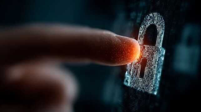 Finger Touching Digital Padlock with Binary Code (1881) image