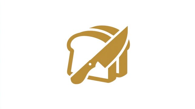 Stylized bread slices crossed by a knife, minimalistic icon on white background