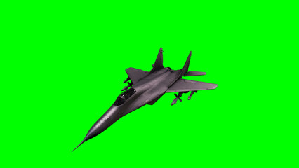 Fototapeta premium Single Fighter Jet Flight on Green Screen Background