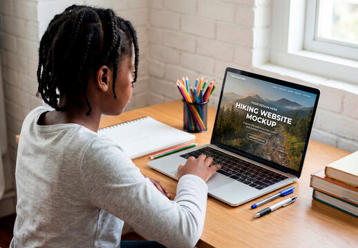 Child Using Laptop Mockup