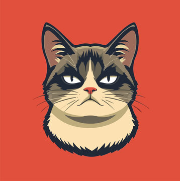 A stylized pixel-art cat with expressive eyes and a calm demeanor against an orange backdrop