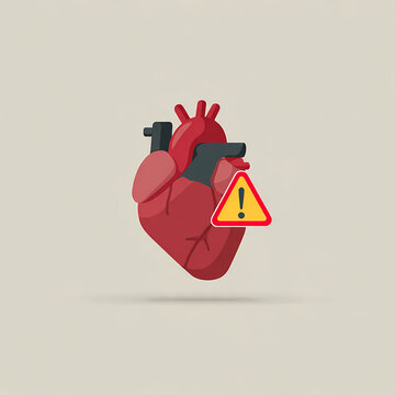 A heart with a warning sign attached to it is shown floating