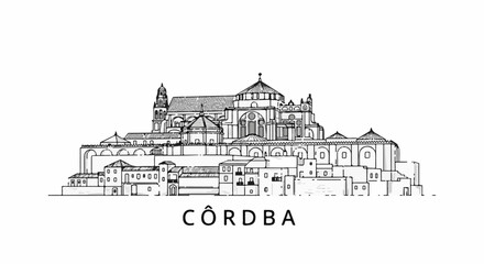 Obraz premium Black and white sketch of historic architecture, featuring domes, arches, and detailed buildings