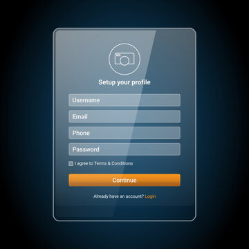 Dark Glassmorphism Signup Screen
