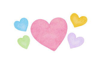 Obraz premium Watercolor colorful hearts illustration 