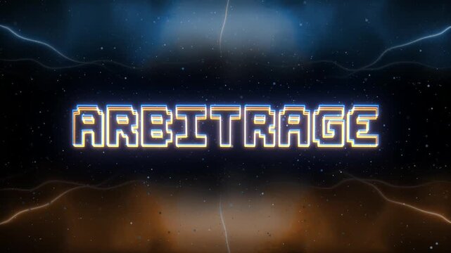 Arbitrage Neon text with retro style background