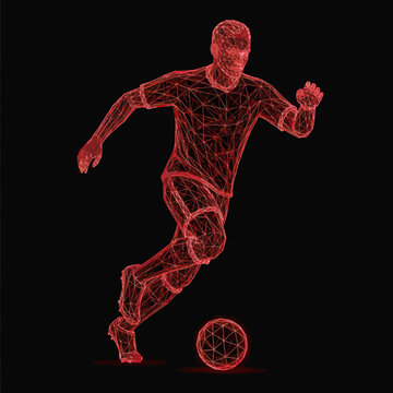 Soccer Player Kicking a Ball Energetically.