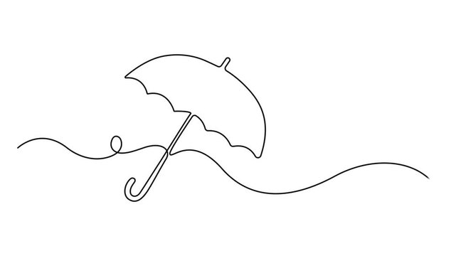 Self drawing line animation Umbrella outline contour continuous one single line drawn concept video. Animated self drawing of continuous line draw of umbrella. Full length one line animation. 4K