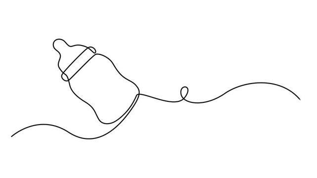 Self drawing line animation bottle for feeding babies continuous one single line drawn concept video, One line drawing animation. Motion design. Animated technology logo. Video 4K, Full length one.