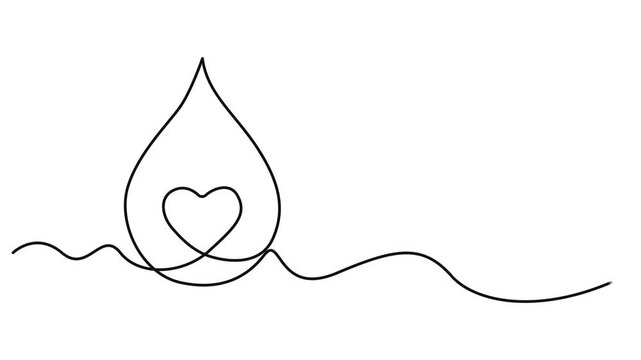 Blood drop continuous one line drawing animation, Water drop self drawing animation. Animated line on white background. 4K, Video. Single line continuous drawing of water drop.