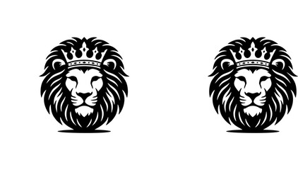 Fototapeta premium Minimalist vector illustration featuring crowned lion head with detailed mane, symbolizing strength, royalty, leadership, courage, and nobility.