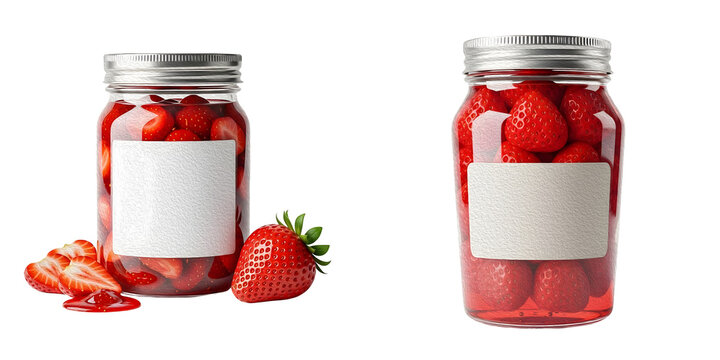 two strawberry jam in glass jar PNG file.,