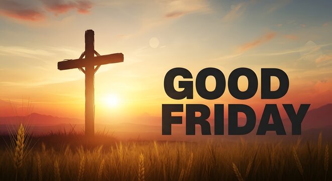 Good friday and easter day a religious scene with a cross at sunset