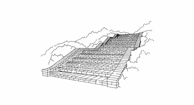 Ancient stone stairs ascending a rugged, rocky hillside with sparse vegetation