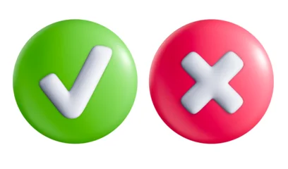 Round buttons with checkmark and cross icons. Simple graphic elements for user interface design. © Yingko