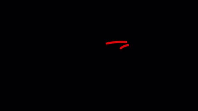 Hand Drawn Red Curved Arrow Right Marker Highlight Stroke with Alpha Channel. 4K Video