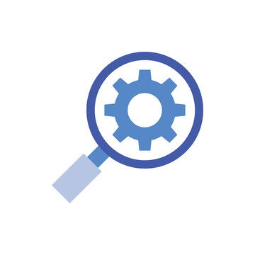 Magnifying glass over gear icon for website technical seo audit
