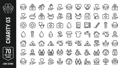 A collection of line icons representing charity and healthcare concepts on a white background Ai, eps, jpg, transparent background, png © fahim