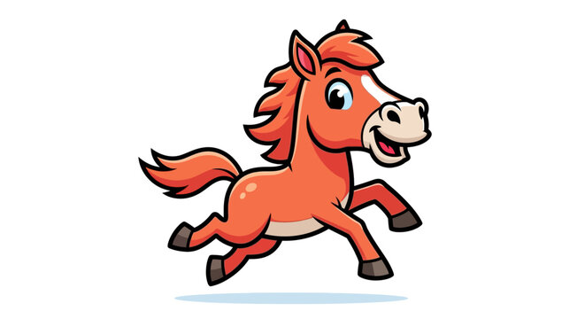 Cartoon Horse Running Freely Happy.