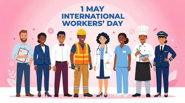 international Worker's day . Labor Day Poster With People Of Different Occupations, diverse workers of various professions and specialists.