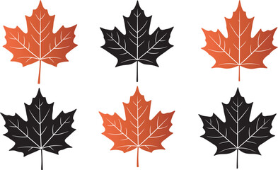 Fototapeta premium Canada Day Set of six maple leaf icons in black and orange gradient styles for seasonal branding and autumn themed graphic design projects