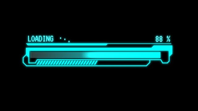 cyberpunk loading  100 percent Futuristic Neon HUD Element Sci Fi Glowing Blue Progress Bar or Title Bar on Black Background