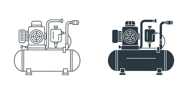 Comparison of two air compressor designs different tank finishes industrial machinery equipment flat vector illustration clean design.