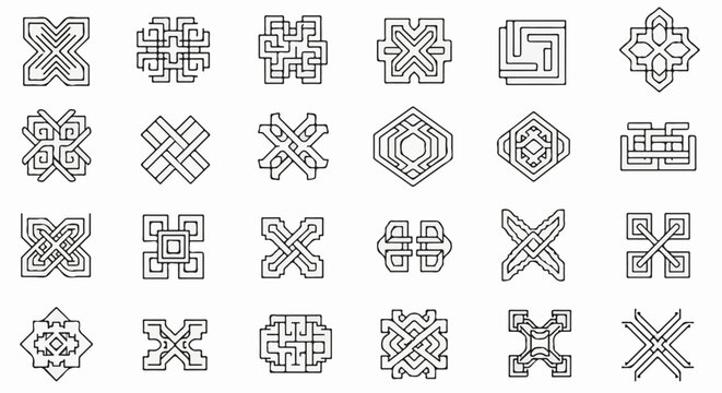 Collection of 20 intricate, interconnected geometric knotwork patterns
