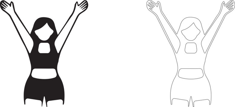 Woman with Arms Up. Celebration Pose vector icon.