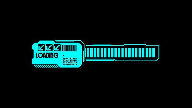 Cyberpunk neon blue loading bar on a black background, representing progress or technology. 4k video