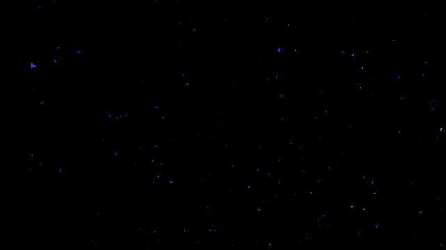 Single confetti burst explosion with blue and silver particles flying dynamically on solid black screen smooth looping cinematic festive motion graphics ultra HD 4K
