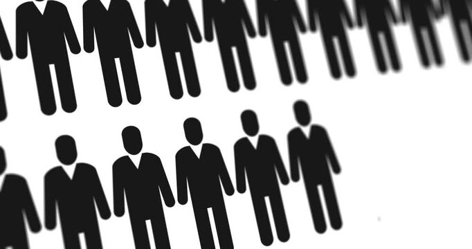 Appearing silhouettes of people, identical and uniform people in row concept, soldiers, uniformity concept, footage