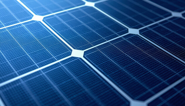 Blue polycrystalline solar cell micro grid macro. Renewable energy technology.