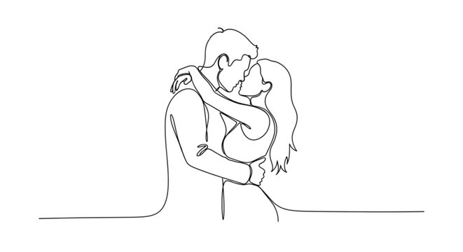 High Quality Black Continuous Line Couple Embracing &ndash; Minimal Romantic Abstract Illustration