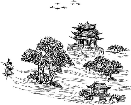 temple  , tree , dance, art , building , hause , 