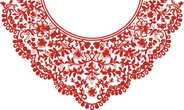 A romantic red design for a Valentine's Day celebration card or wedding invitation with a floral heart ornament and an attractive neckline design.