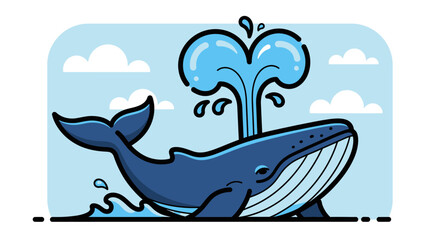 Naklejka premium Cartoon Whale Splashing Water High.